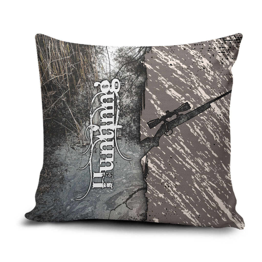 Hunting Rifle Pillow Cover Grunge Wilderness Marsh Scene with Rustic Outdoor