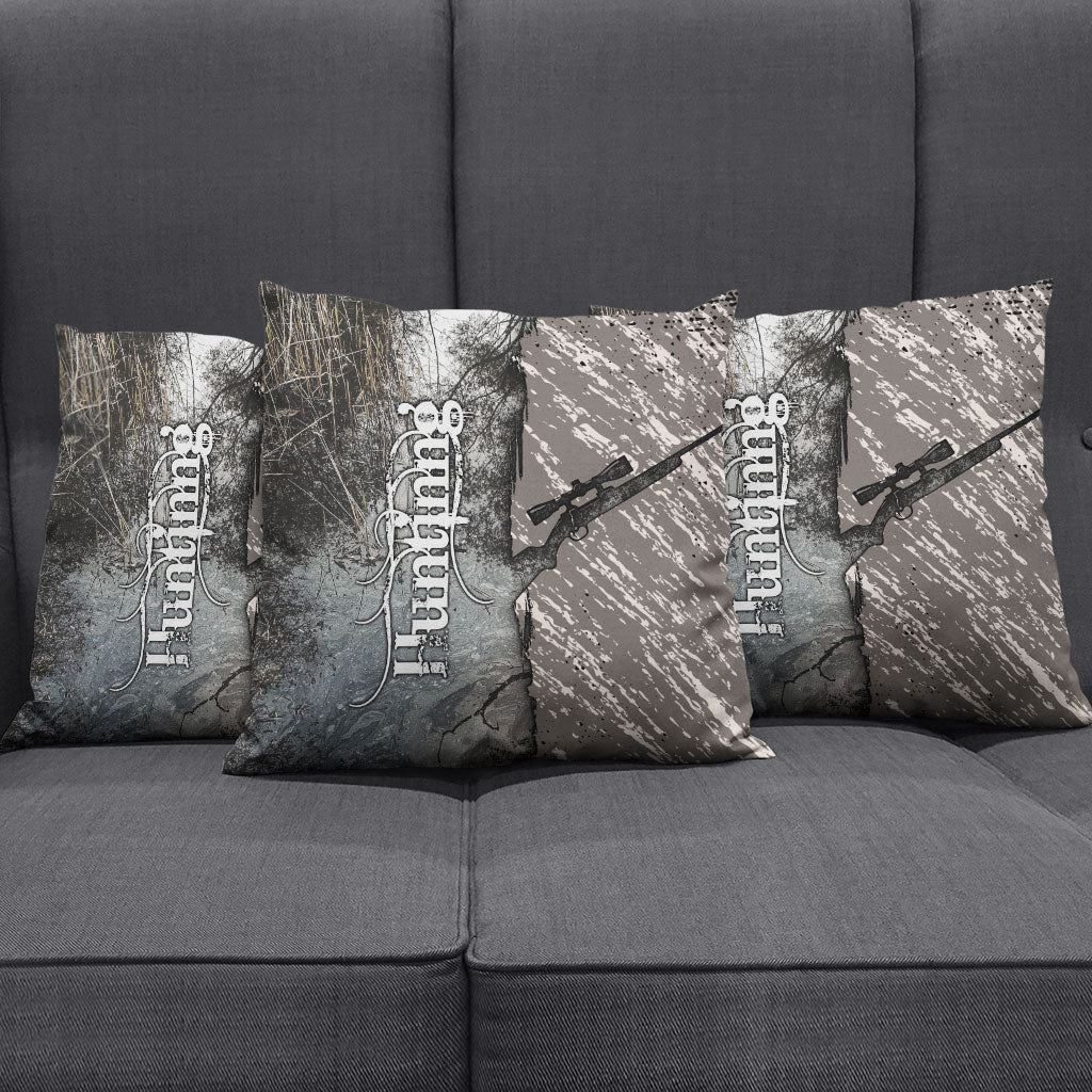 Hunting Rifle Pillow Cover Grunge Wilderness Marsh Scene with Rustic Outdoor