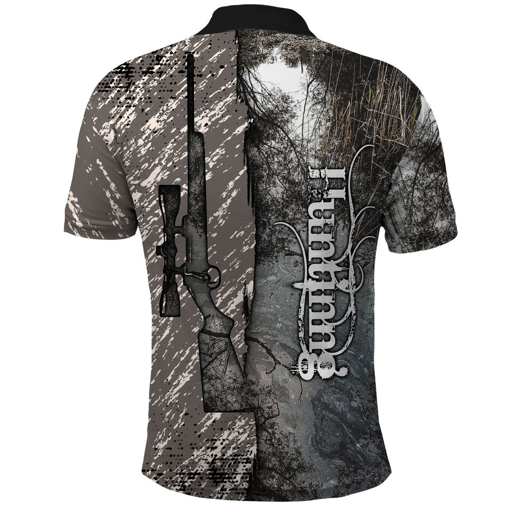 Hunting Rifle Polo Shirt Grunge Wilderness Marsh Scene with Rustic Outdoor