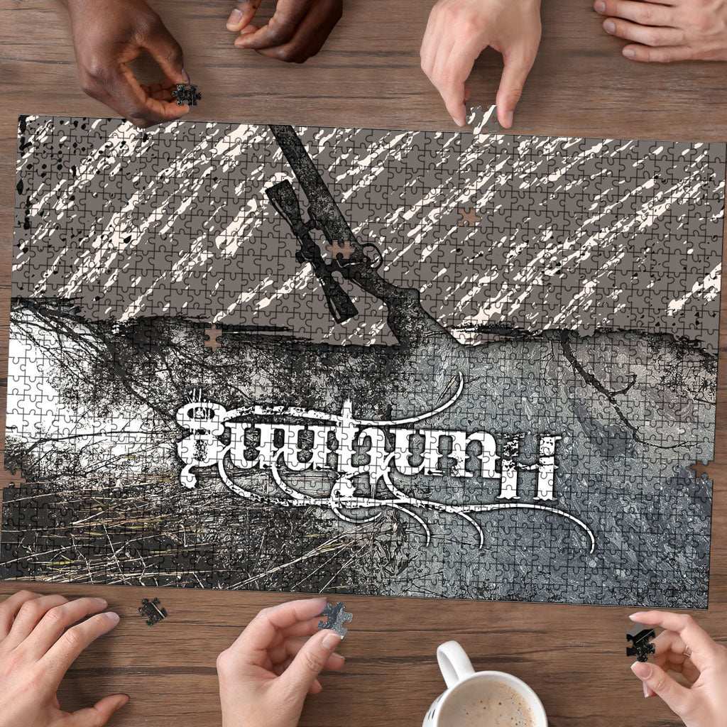 Hunting Rifle Puzzle Grunge Wilderness Marsh Scene with Rustic Outdoor