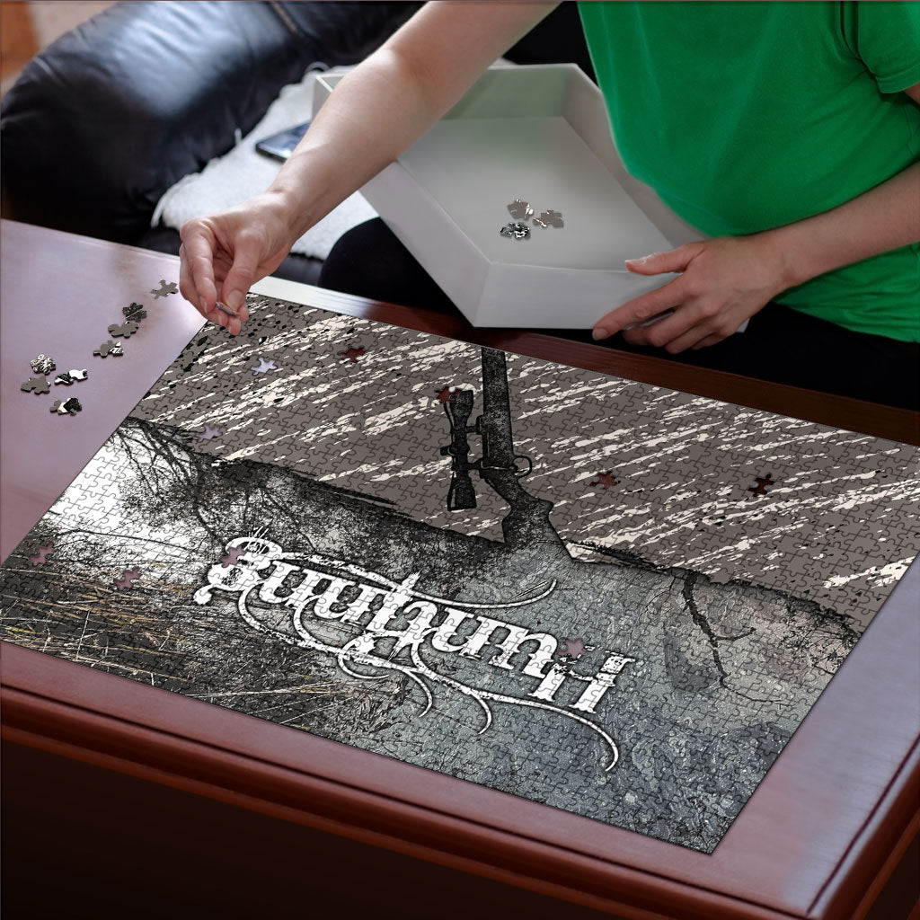 Hunting Rifle Puzzle Grunge Wilderness Marsh Scene with Rustic Outdoor