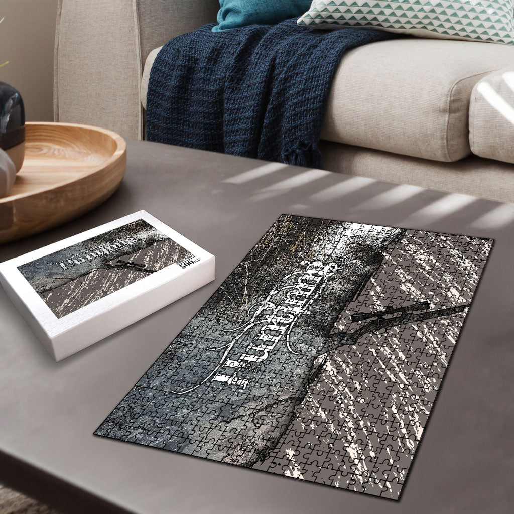 Hunting Rifle Puzzle Grunge Wilderness Marsh Scene with Rustic Outdoor
