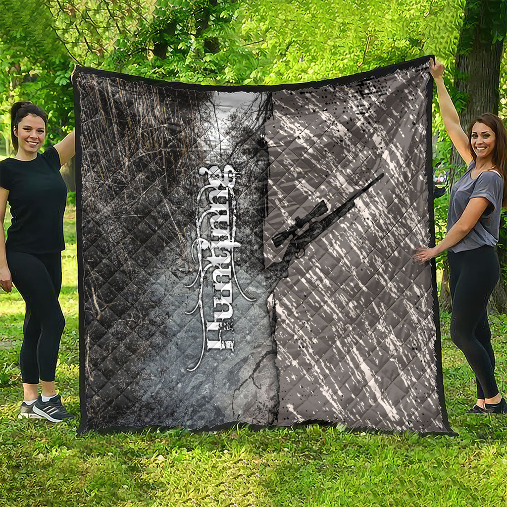 Hunting Rifle Quilt Grunge Wilderness Marsh Scene with Rustic Outdoor
