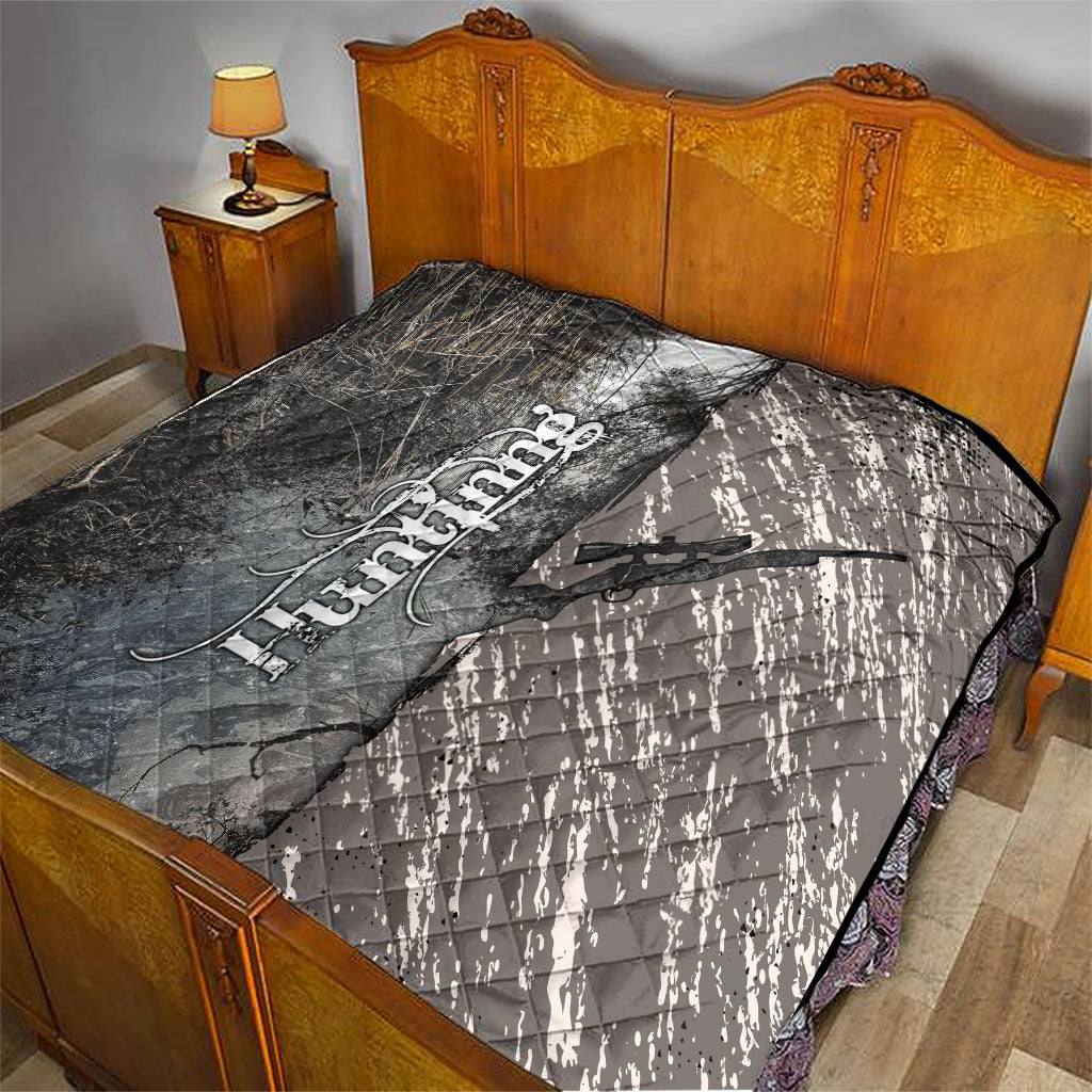 Hunting Rifle Quilt Grunge Wilderness Marsh Scene with Rustic Outdoor