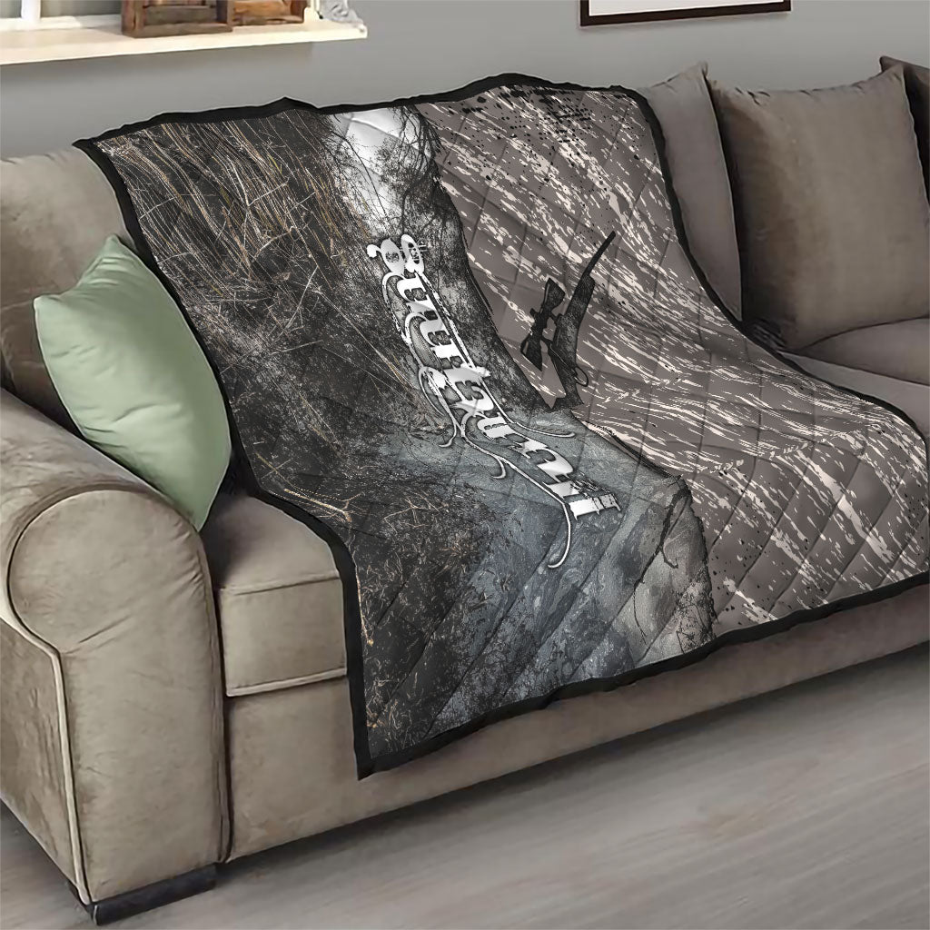 Hunting Rifle Quilt Grunge Wilderness Marsh Scene with Rustic Outdoor