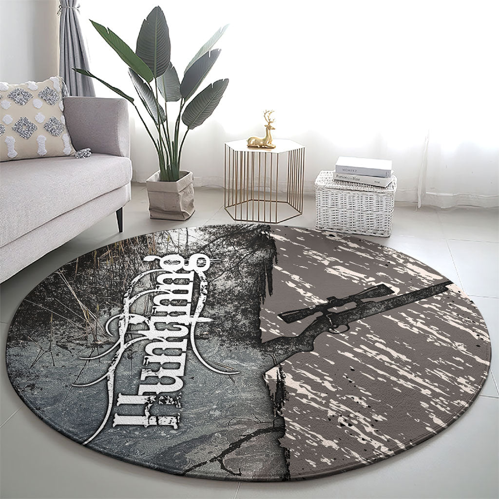 Hunting Rifle Round Carpet Grunge Wilderness Marsh Scene with Rustic Outdoor