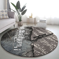 Hunting Rifle Round Carpet Grunge Wilderness Marsh Scene with Rustic Outdoor