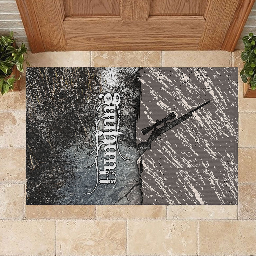 Hunting Rifle Rubber Doormat Grunge Wilderness Marsh Scene with Rustic Outdoor