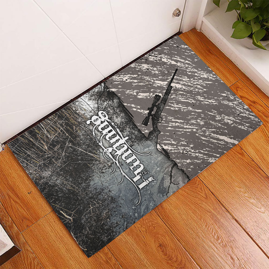 Hunting Rifle Rubber Doormat Grunge Wilderness Marsh Scene with Rustic Outdoor
