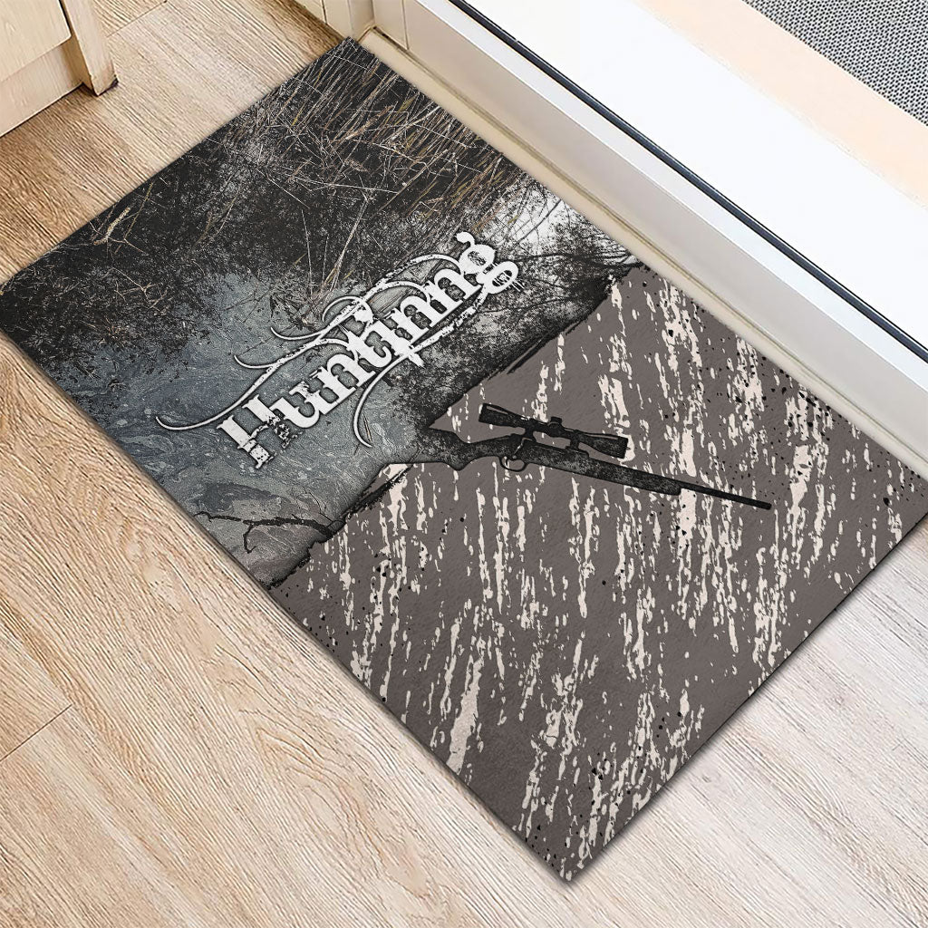 Hunting Rifle Rubber Doormat Grunge Wilderness Marsh Scene with Rustic Outdoor