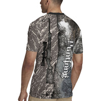 Hunting Rifle Rugby Jersey Grunge Wilderness Marsh Scene with Rustic Outdoor