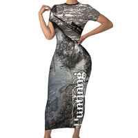 Hunting Rifle Short Sleeve Bodycon Dress Grunge Wilderness Marsh Scene with Rustic Outdoor