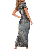 Hunting Rifle Short Sleeve Bodycon Dress Grunge Wilderness Marsh Scene with Rustic Outdoor