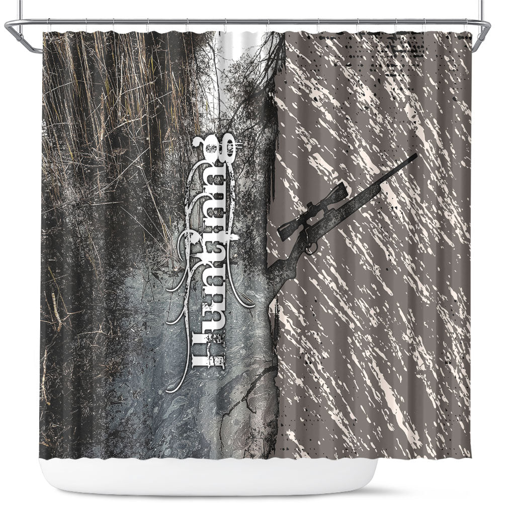 Hunting Rifle Shower Curtain Grunge Wilderness Marsh Scene with Rustic Outdoor