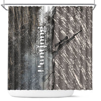 Hunting Rifle Shower Curtain Grunge Wilderness Marsh Scene with Rustic Outdoor