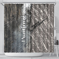 Hunting Rifle Shower Curtain Grunge Wilderness Marsh Scene with Rustic Outdoor