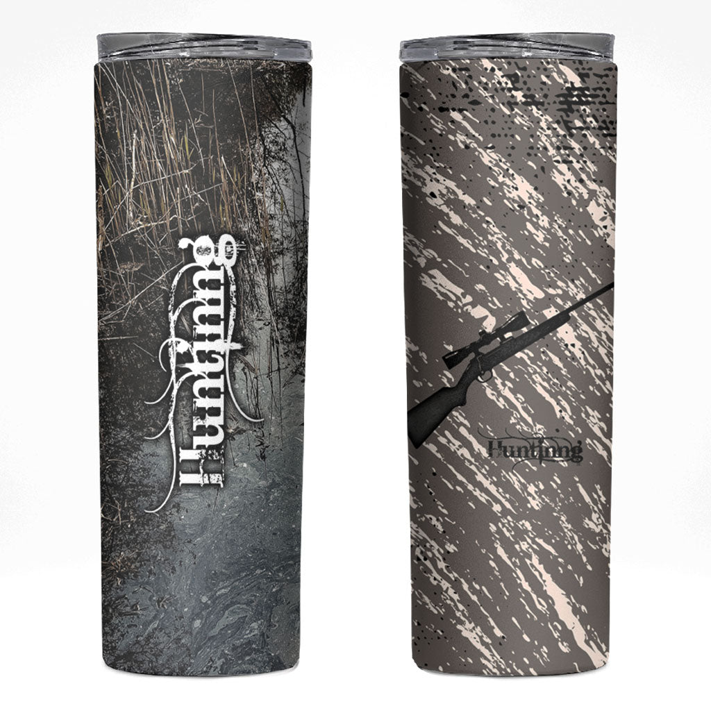 Hunting Rifle Skinny Tumbler Grunge Wilderness Marsh Scene with Rustic Outdoor