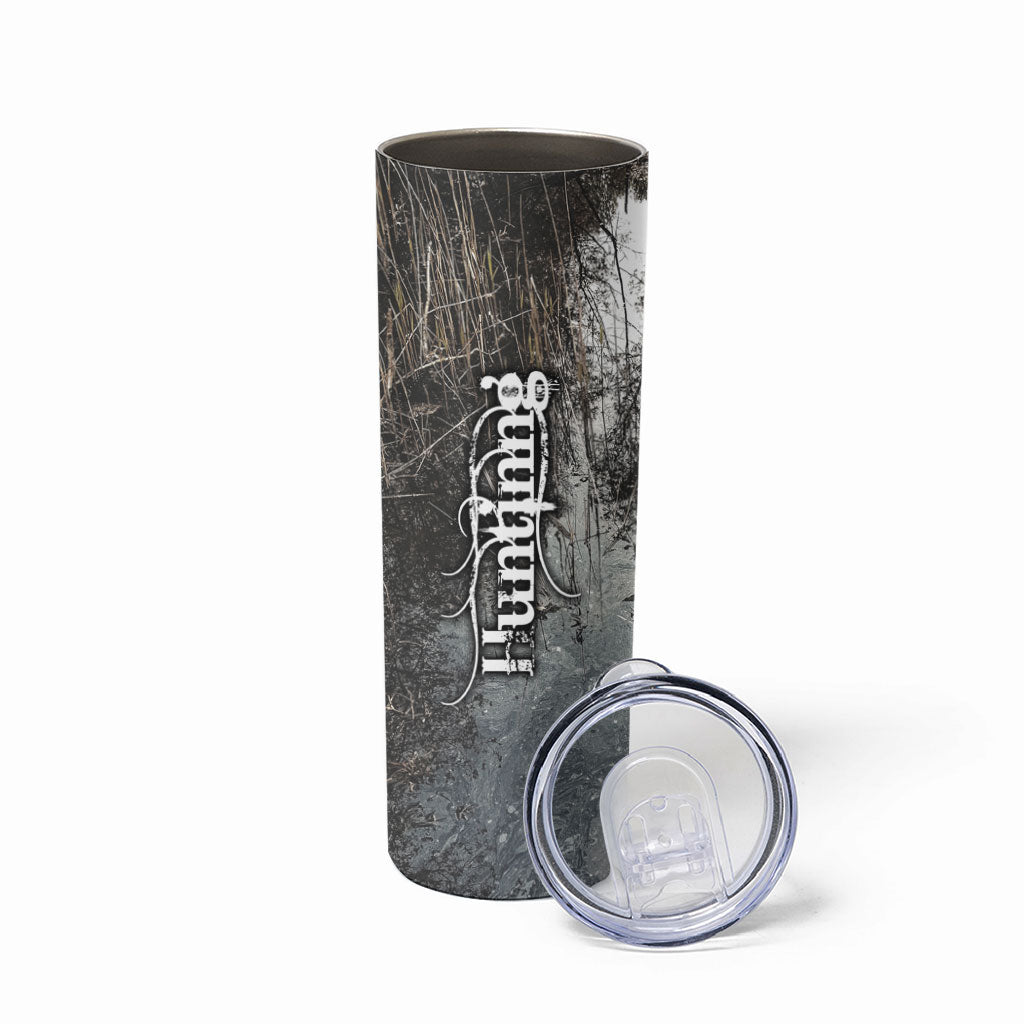 Hunting Rifle Skinny Tumbler Grunge Wilderness Marsh Scene with Rustic Outdoor