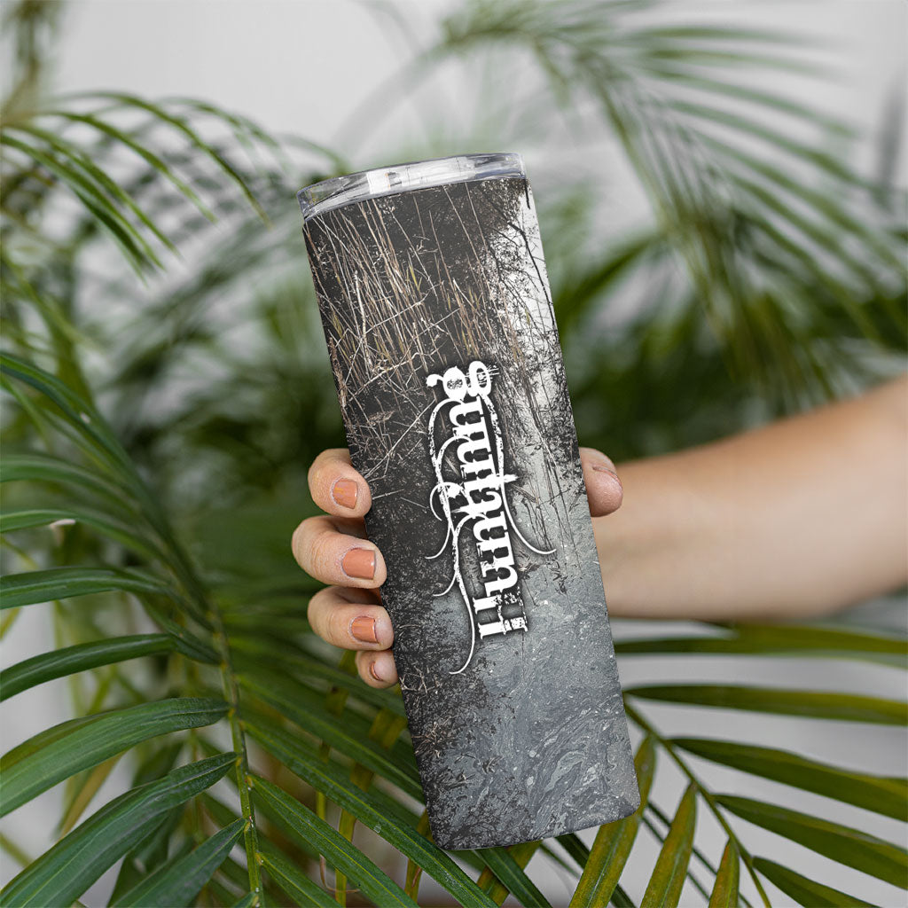 Hunting Rifle Skinny Tumbler Grunge Wilderness Marsh Scene with Rustic Outdoor