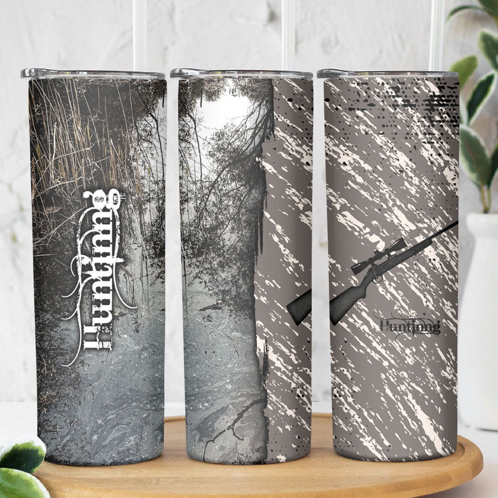 Hunting Rifle Skinny Tumbler Grunge Wilderness Marsh Scene with Rustic Outdoor