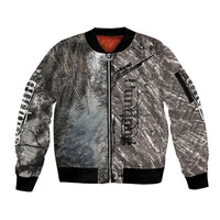 Hunting Rifle Sleeve Zip Bomber Jacket Grunge Wilderness Marsh Scene with Rustic Outdoor