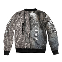 Hunting Rifle Sleeve Zip Bomber Jacket Grunge Wilderness Marsh Scene with Rustic Outdoor