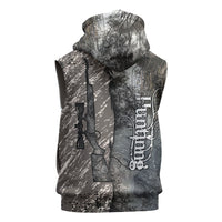 Hunting Rifle Sleeveless Hoodie Grunge Wilderness Marsh Scene with Rustic Outdoor