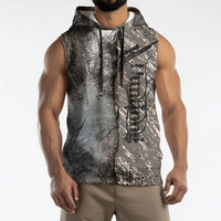 Hunting Rifle Sleeveless Hoodie Grunge Wilderness Marsh Scene with Rustic Outdoor