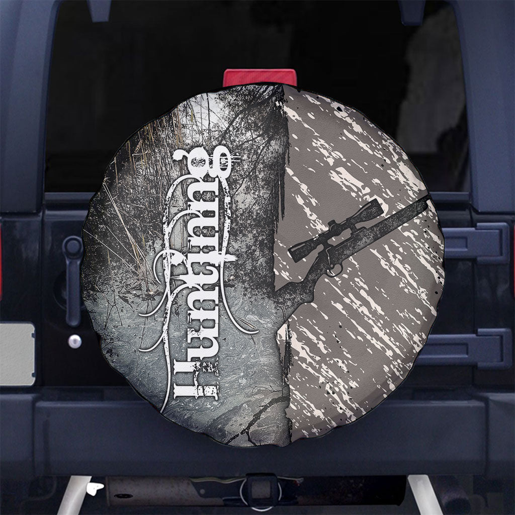 Hunting Rifle Spare Tire Cover Grunge Wilderness Marsh Scene with Rustic Outdoor
