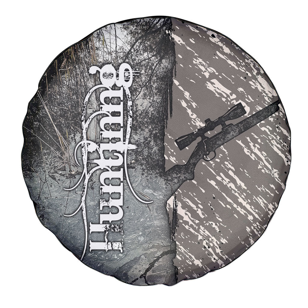 Hunting Rifle Spare Tire Cover Grunge Wilderness Marsh Scene with Rustic Outdoor