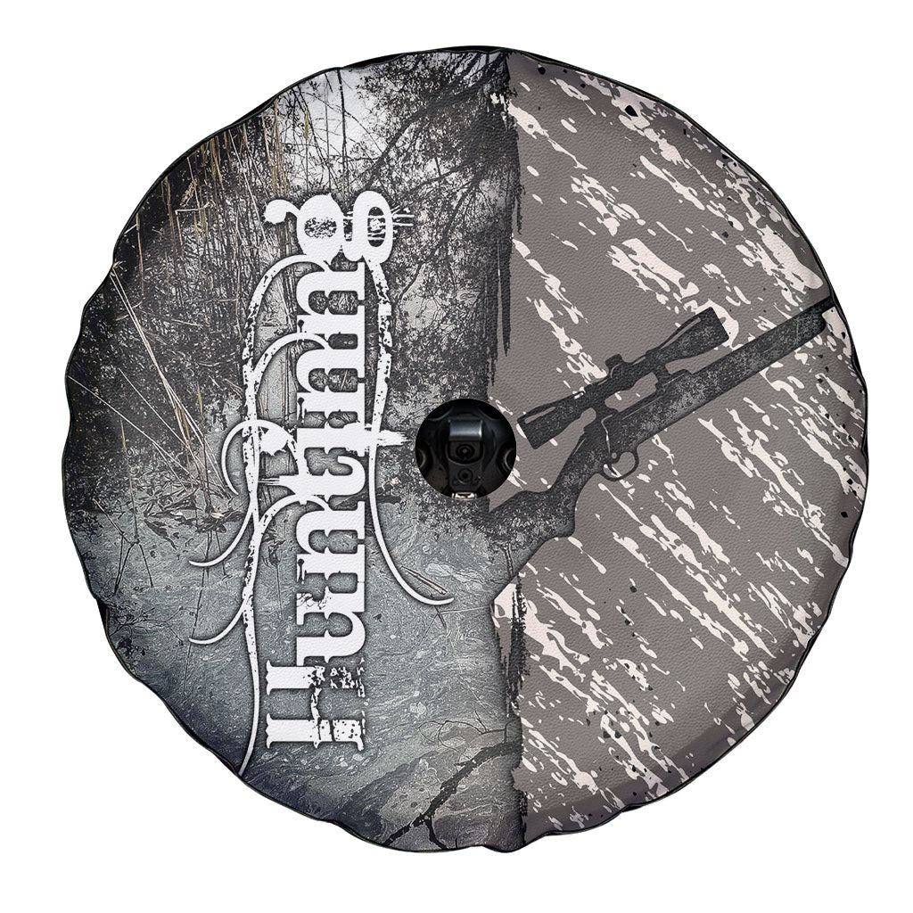 Hunting Rifle Spare Tire Cover Grunge Wilderness Marsh Scene with Rustic Outdoor