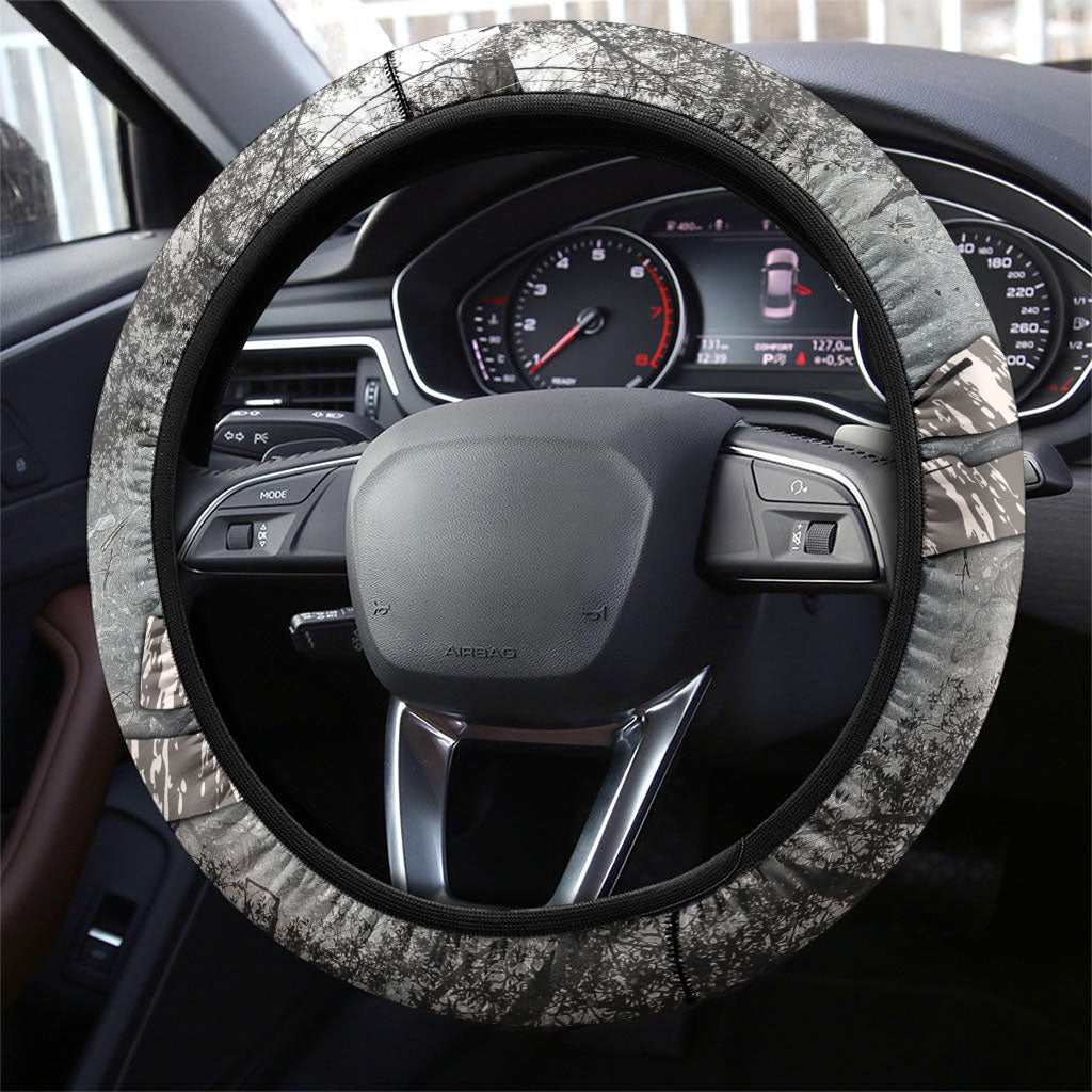 Hunting Rifle Steering Wheel Cover Grunge Wilderness Marsh Scene with Rustic Outdoor