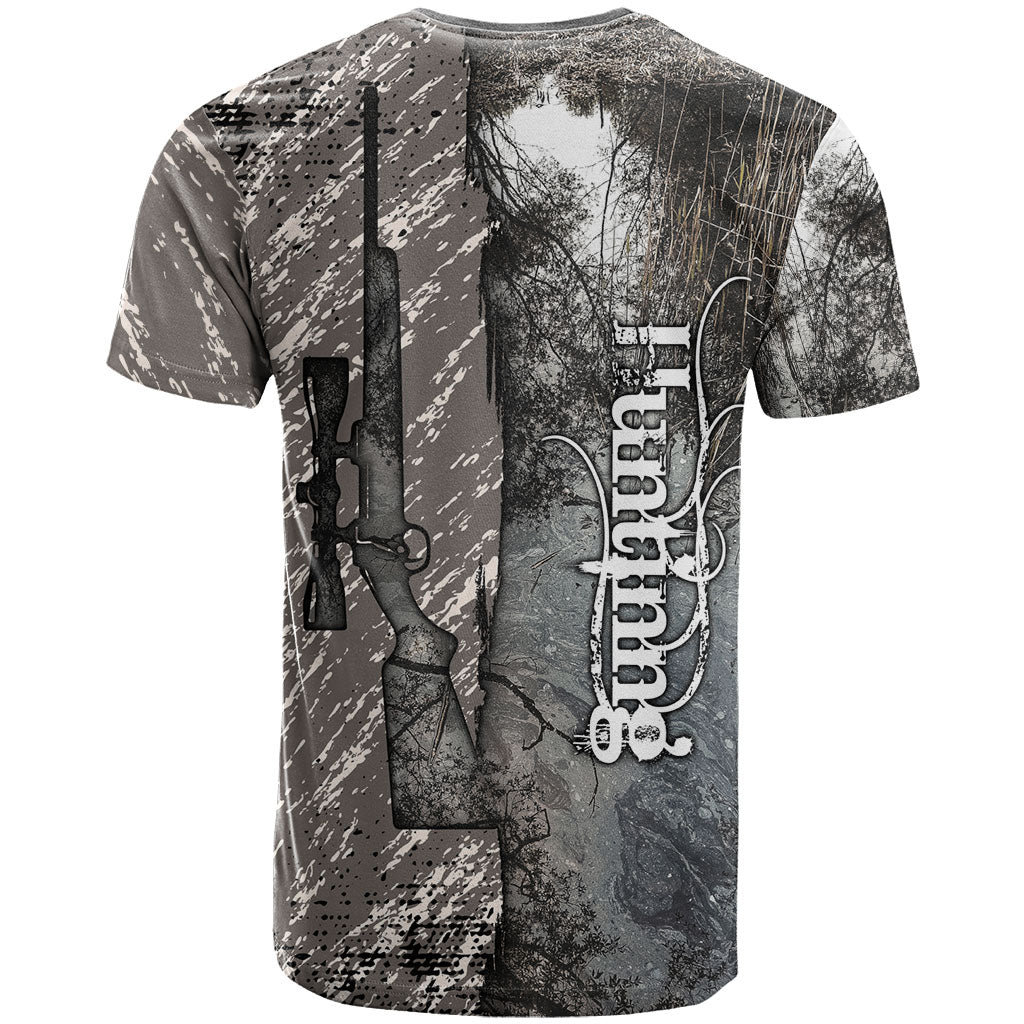 Hunting Rifle T Shirt Grunge Wilderness Marsh Scene with Rustic Outdoor