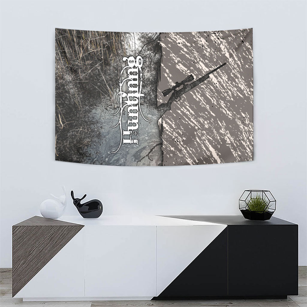 Hunting Rifle Tapestry Grunge Wilderness Marsh Scene with Rustic Outdoor