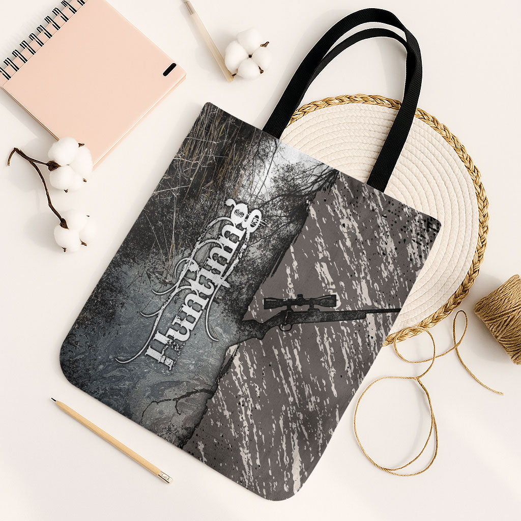 Hunting Rifle Tote Bag Grunge Wilderness Marsh Scene with Rustic Outdoor