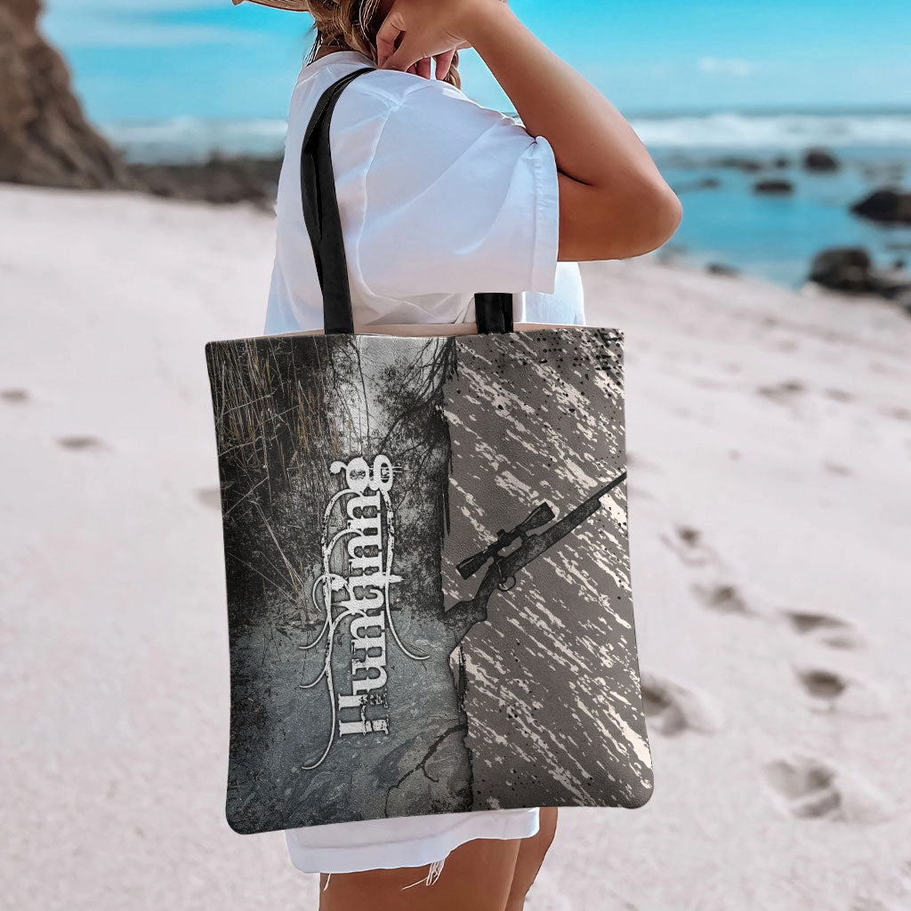 Hunting Rifle Tote Bag Grunge Wilderness Marsh Scene with Rustic Outdoor