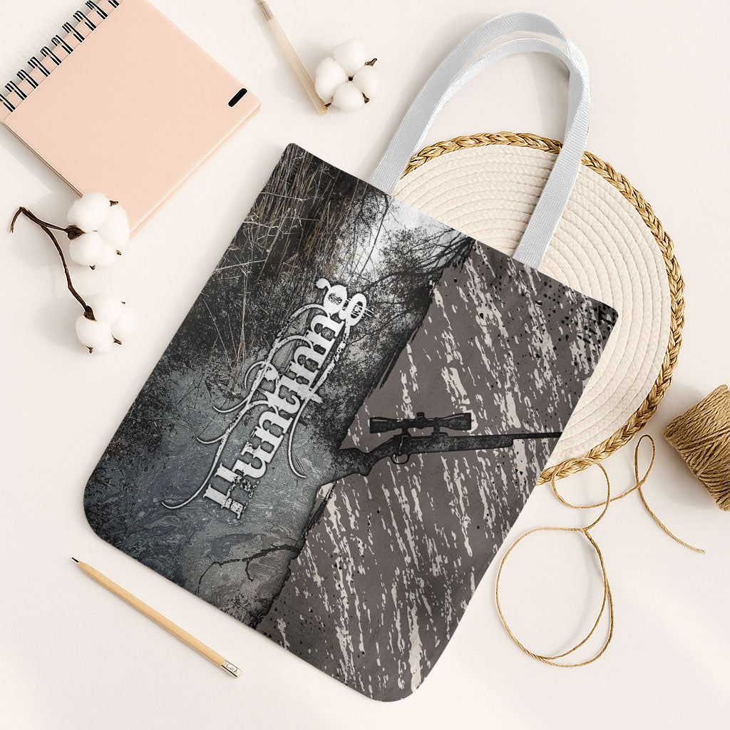 Hunting Rifle Tote Bag Grunge Wilderness Marsh Scene with Rustic Outdoor