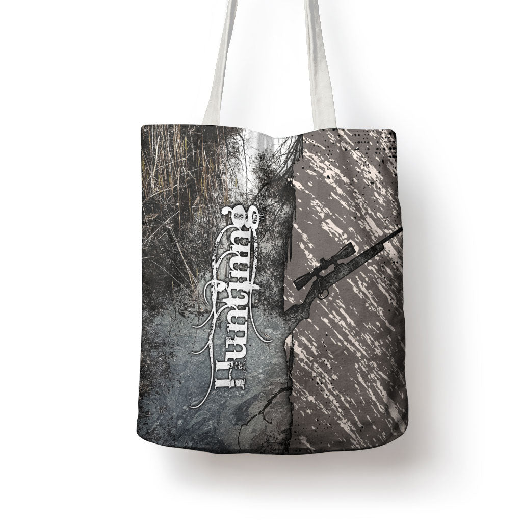 Hunting Rifle Tote Bag Grunge Wilderness Marsh Scene with Rustic Outdoor