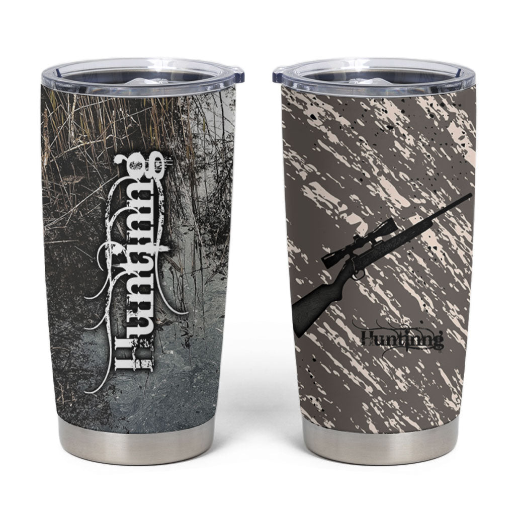 Hunting Rifle Tumbler Cup Grunge Wilderness Marsh Scene with Rustic Outdoor