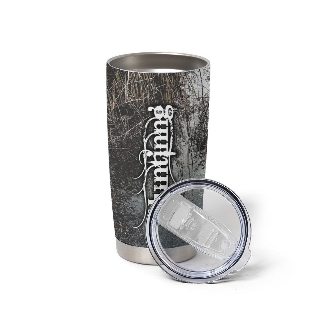 Hunting Rifle Tumbler Cup Grunge Wilderness Marsh Scene with Rustic Outdoor