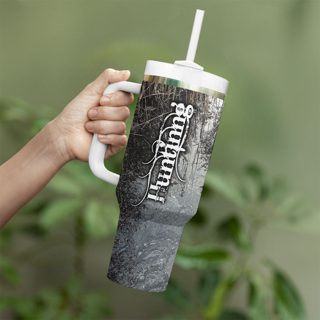 Hunting Rifle Tumbler With Handle Grunge Wilderness Marsh Scene with Rustic Outdoor