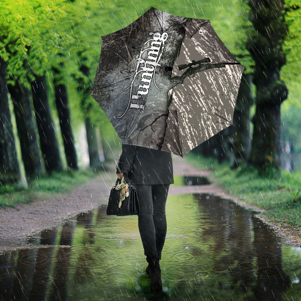 Hunting Rifle Umbrella Grunge Wilderness Marsh Scene with Rustic Outdoor