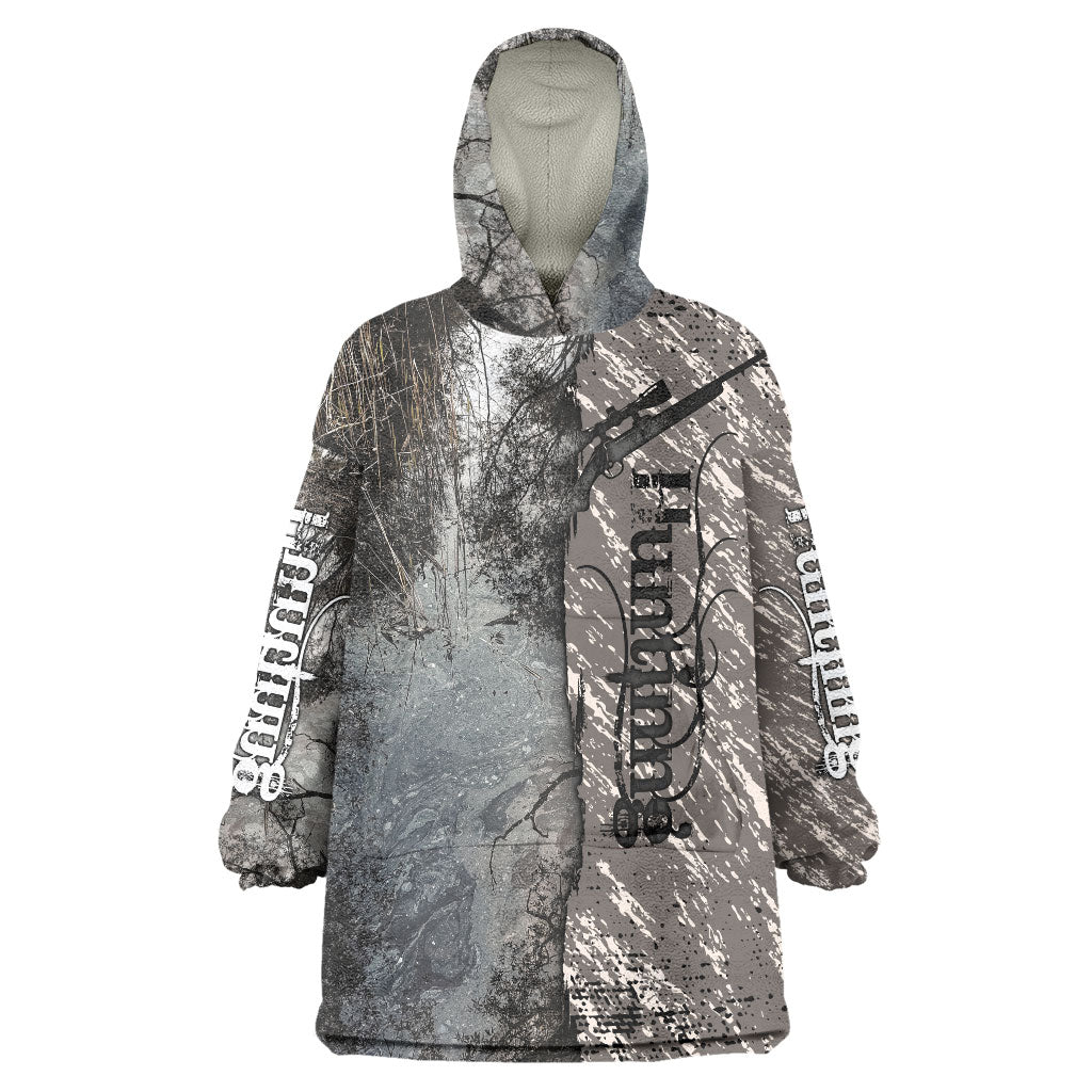 Hunting Rifle Wearable Blanket Hoodie Grunge Wilderness Marsh Scene with Rustic Outdoor