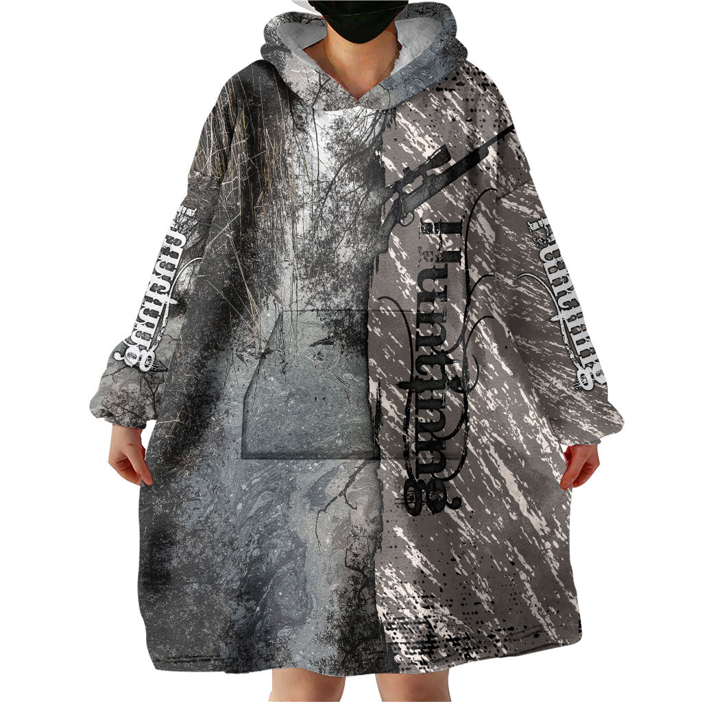 Hunting Rifle Wearable Blanket Hoodie Grunge Wilderness Marsh Scene with Rustic Outdoor