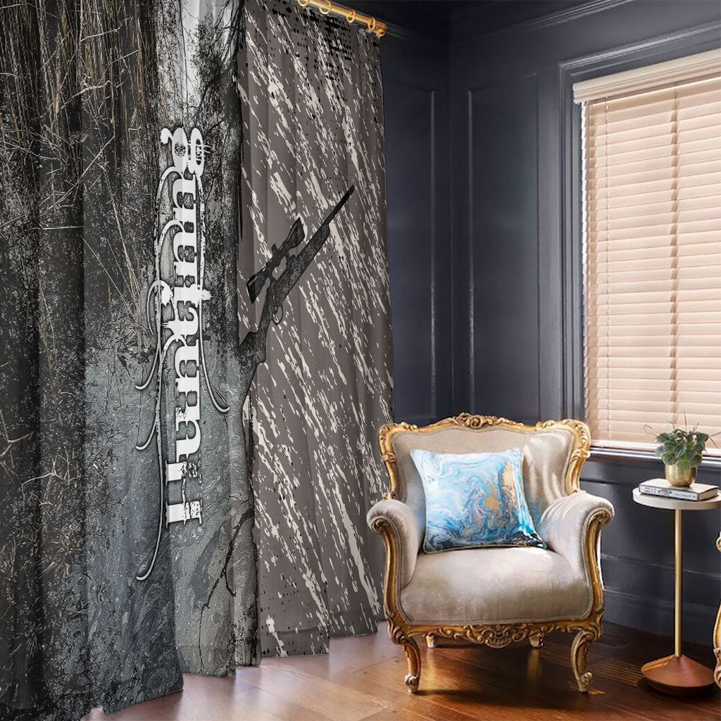Hunting Rifle Window Curtain Grunge Wilderness Marsh Scene with Rustic Outdoor