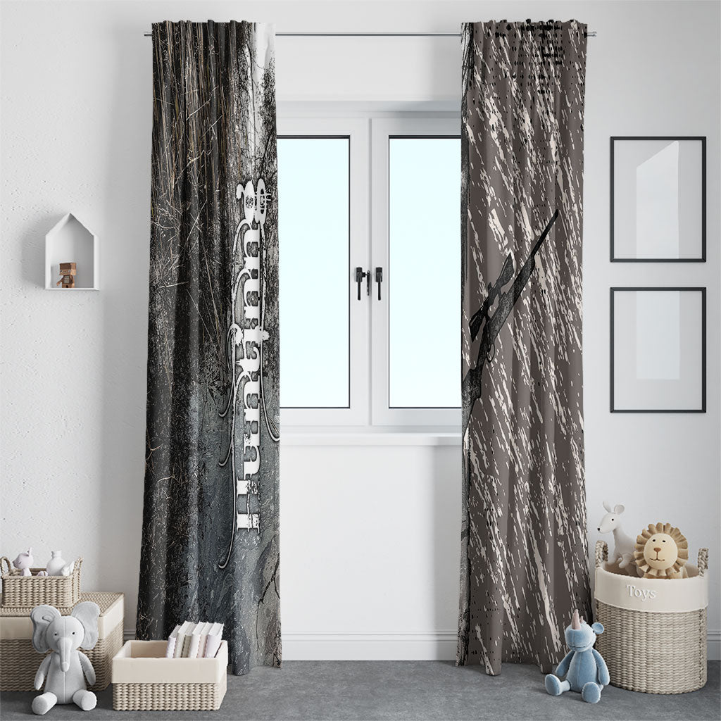 Hunting Rifle Window Curtain Grunge Wilderness Marsh Scene with Rustic Outdoor