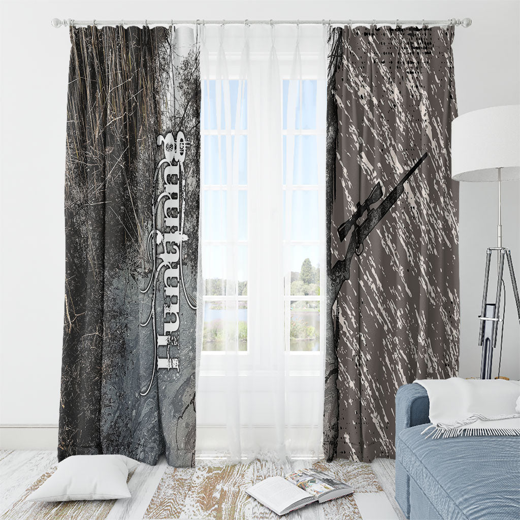 Hunting Rifle Window Curtain Grunge Wilderness Marsh Scene with Rustic Outdoor