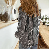 Hunting Rifle Women Casual Shirt Grunge Wilderness Marsh Scene with Rustic Outdoor