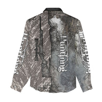 Hunting Rifle Women Casual Shirt Grunge Wilderness Marsh Scene with Rustic Outdoor