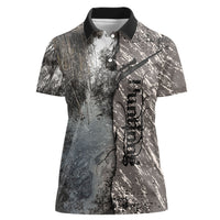 Hunting Rifle Women Polo Shirt Grunge Wilderness Marsh Scene with Rustic Outdoor
